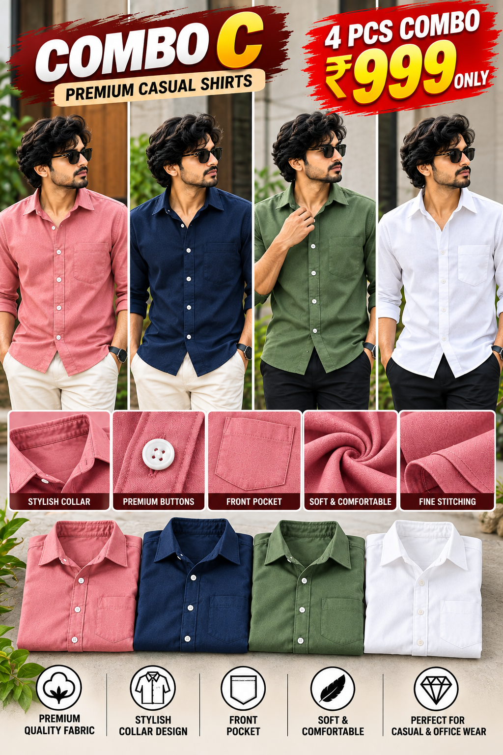 4PCS PLAIN SHIRT COMBO
