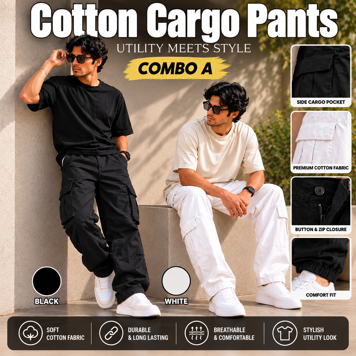 2PCS COTTON CARGO PANT