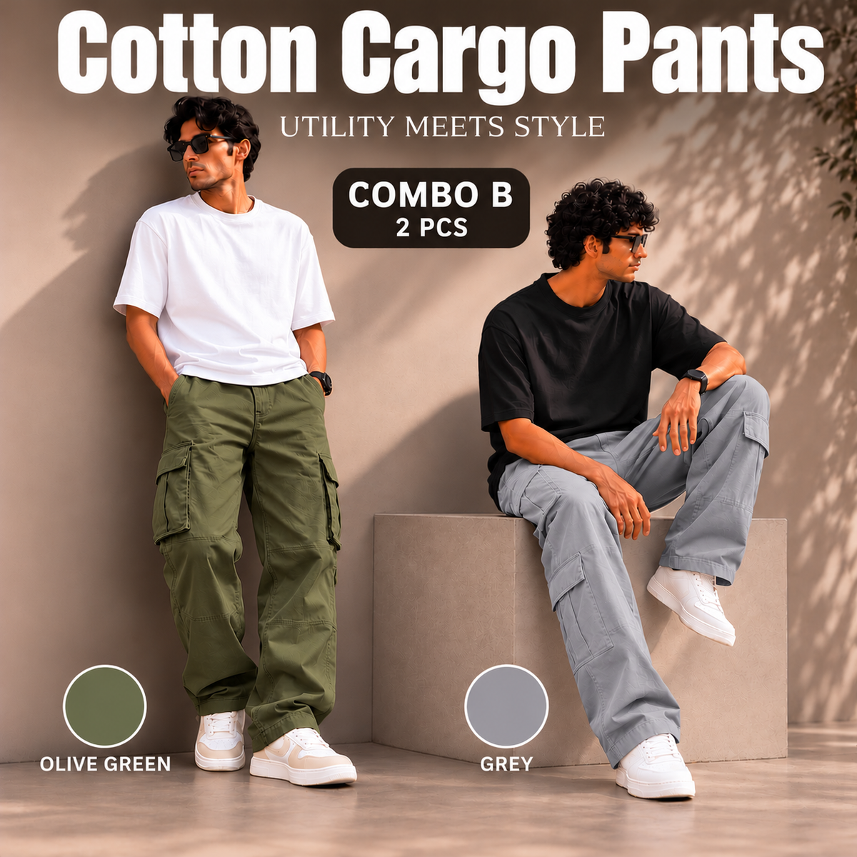 2PCS COTTON CARGO PANT