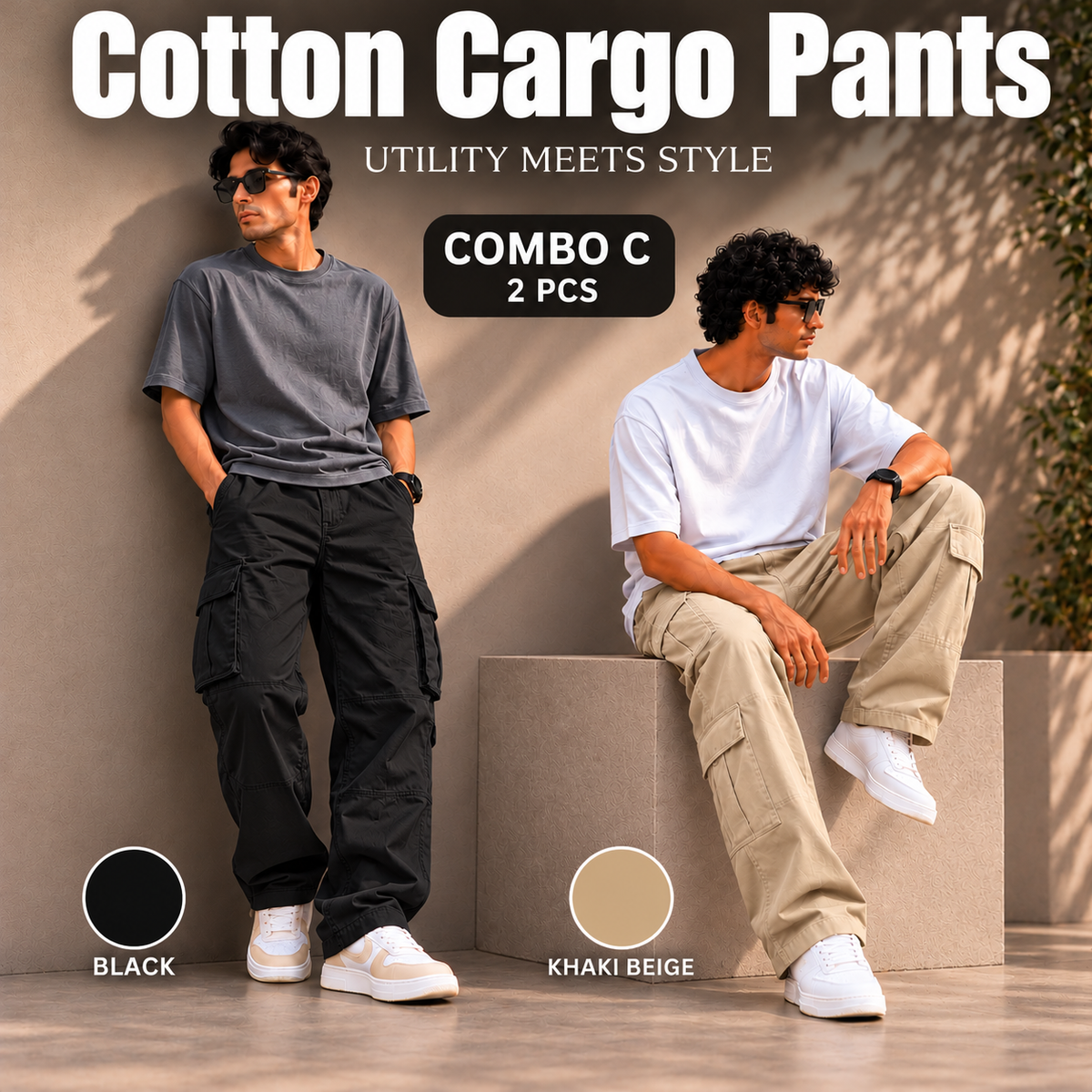 2PCS COTTON CARGO PANT