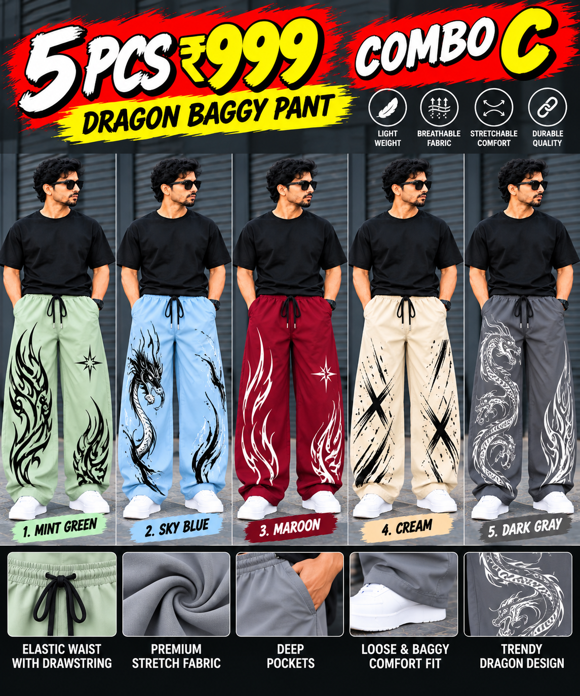DRAGON BAGGY- 5 PCS