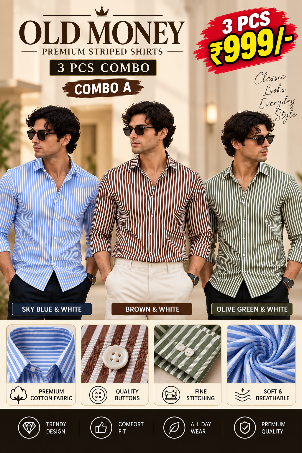 3PCS STRIPED SHIRT