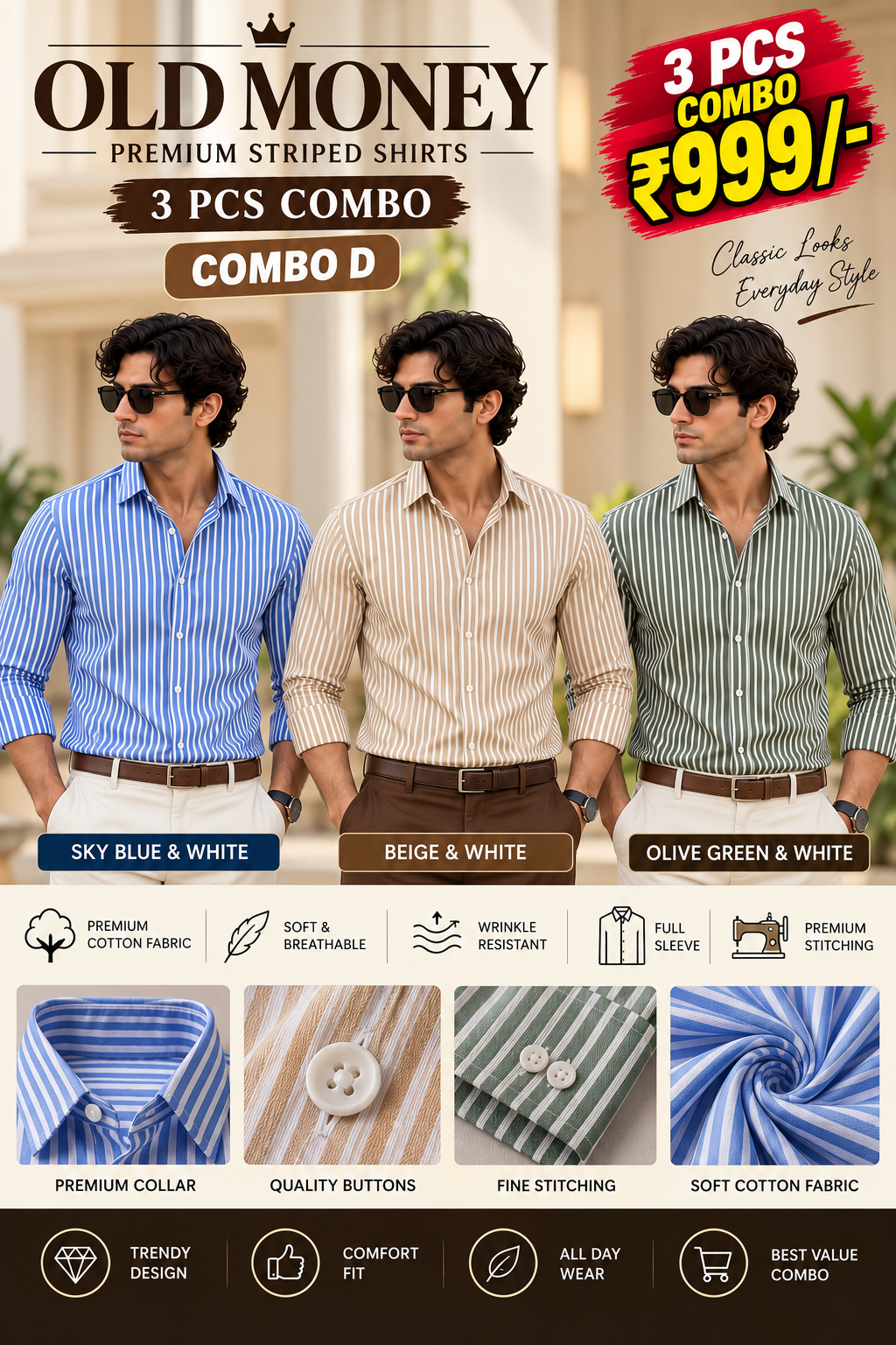 3PCS STRIPED SHIRT