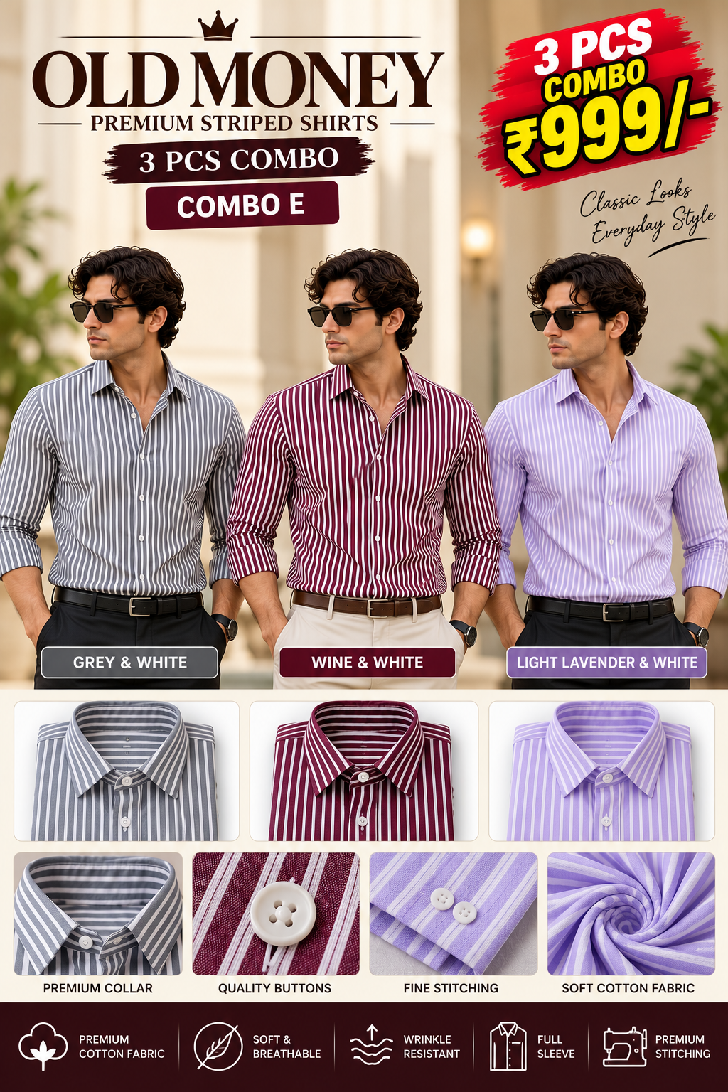 3PCS STRIPED SHIRT