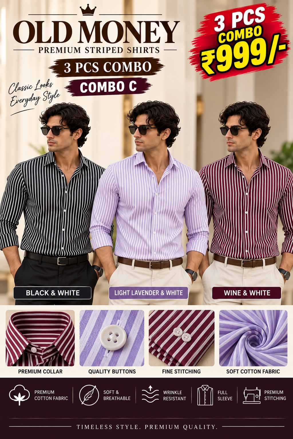 3PCS STRIPED SHIRT