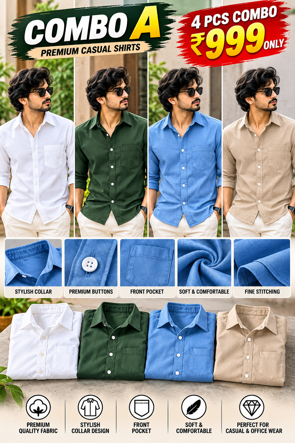 4PCS PLAIN SHIRT COMBO