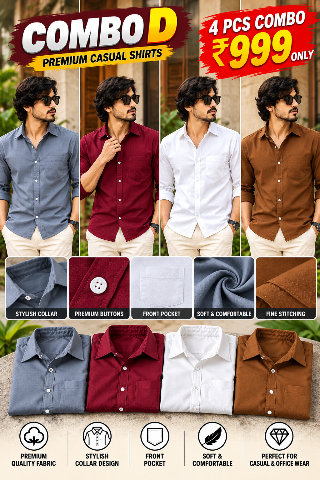 4PCS PLAIN SHIRT COMBO