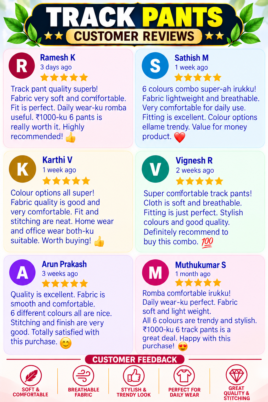 6PCS TRACK PANT